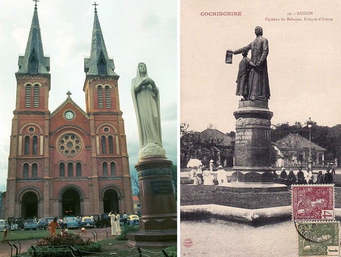 The statue of Bishop Pigneau de Behaine has been replaced with one of Virgin Mary